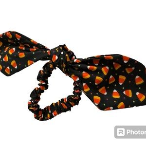 Candy corn scarf tie hair scrunchie hand made USA cotton cheeky Halloween gift